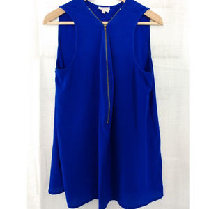 Sleeveless Blouse Top - Blue half zipper